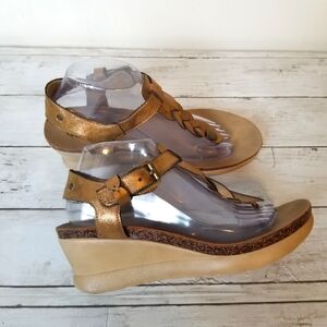 Axxiom Finley Bronze Color Braided Stem Wedge Heel Sandals